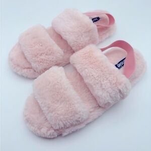 Kensie Plush Pink Slippers with Open-Toe Design women’s size 9 fuzzy soft NEW